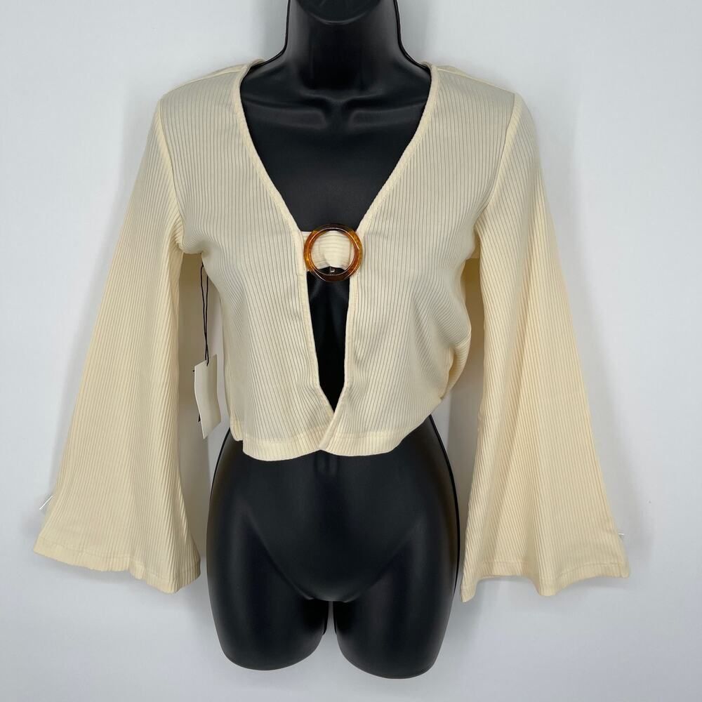 Callahan Vera Yellow Crop Top NEW Womens XS Open Front Lightweight Bell Sleeve